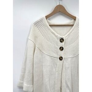 Retro Y2K Women 1X Chunky Cardigan 3/4 Sleeve Big Button 60s Mod 90s Layers Knit
